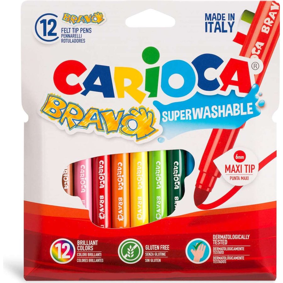 Carioca Bravo Süper Yıkanabilir Keçeli Boya Kalemi, 12'li