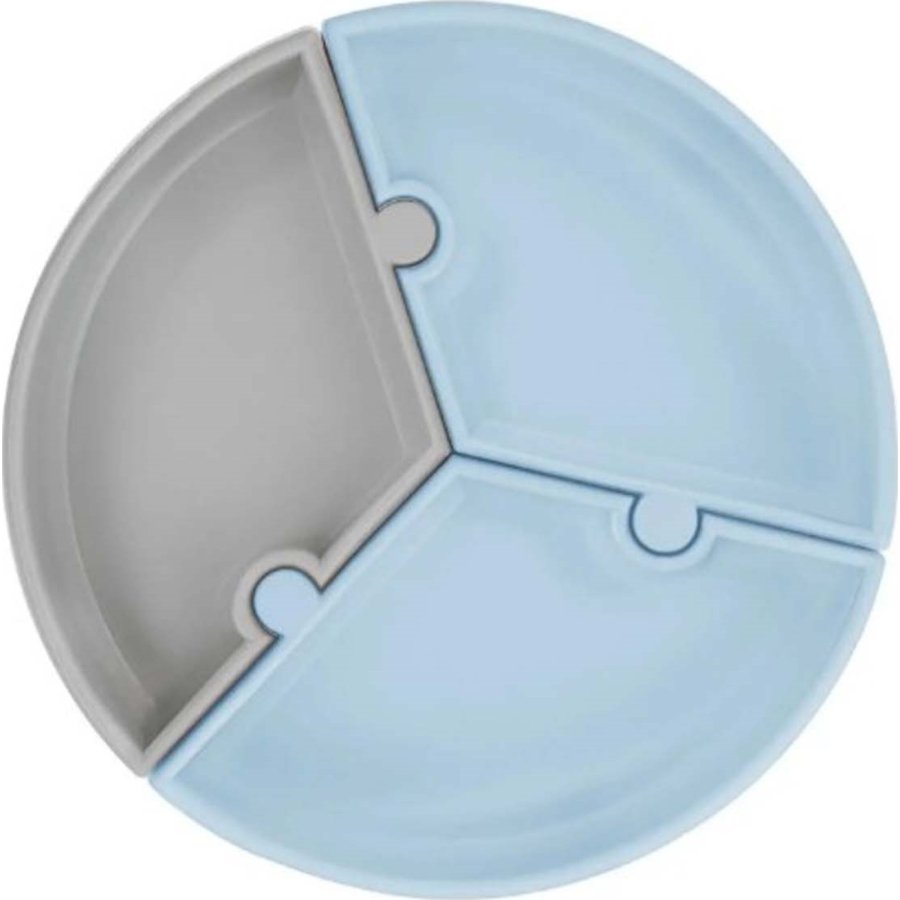 OiOi Puzzle Vakum Tabanlı Silikon Tabak Mineral Blue / Powder Grey