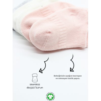 Bistyle Penye Sneakers Soket Çorap, Pembe, Ekru, 6'lı