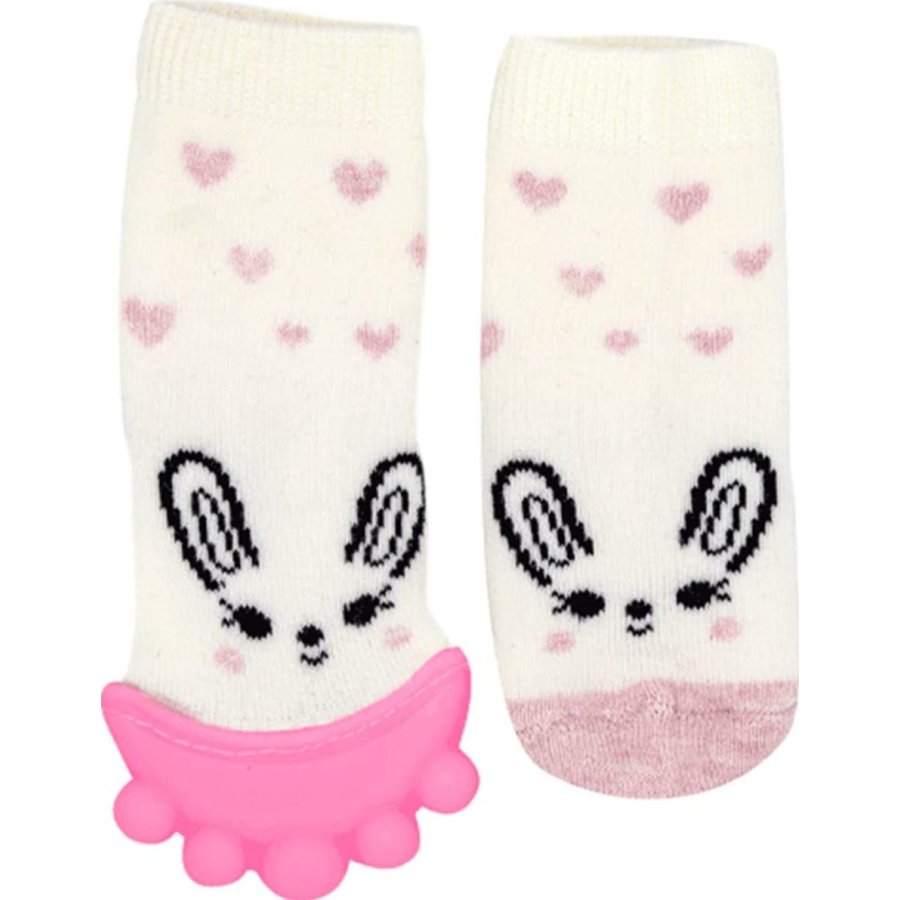 Babyjem Diş Kaşıyıcılı Havlu Bebek Çorabı, 6-12 Ay, Pembe