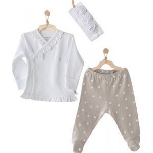 Andywawa Beige & White 3'lü Bebek Zıbın Takımı, Beyaz