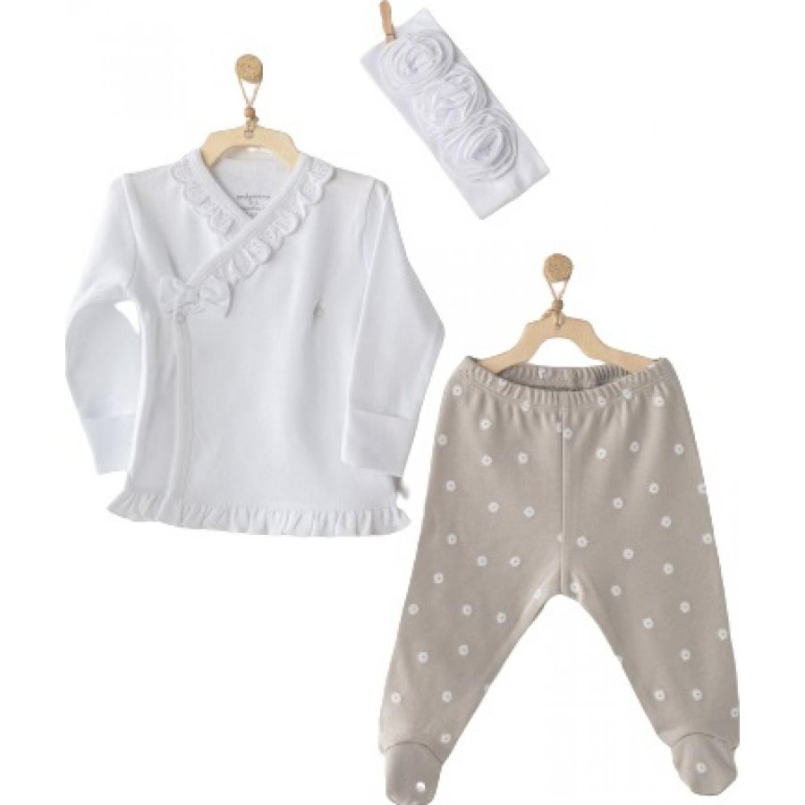 Andywawa Beige & White 3'lü Bebek Zıbın Takımı, Beyaz