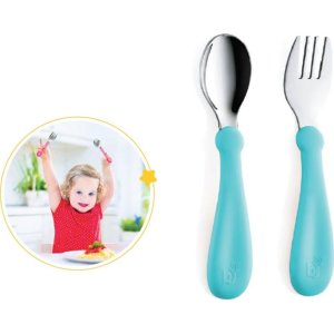 BabyJem Paslanmaz Çelik Çatal Kaşık Seti, Turkuaz