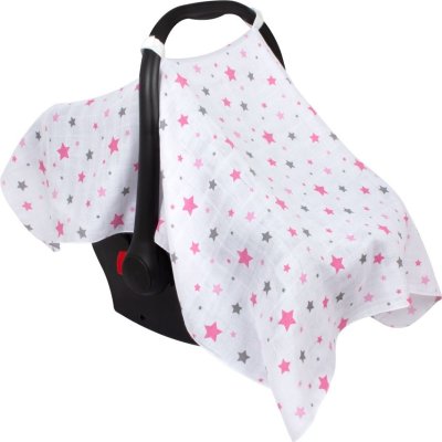Sevi Bebe Müslin Puset ve Ana Kucağı Örtüsü, Pembe, Yıldız Yağmuru