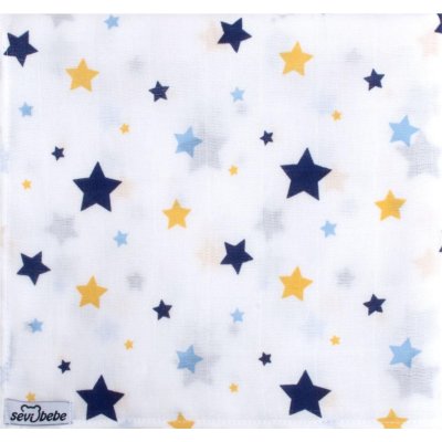 Sevi Bebe Desenli Müslin Battaniye, 100x100, Mavi, Yıldız Yağmuru