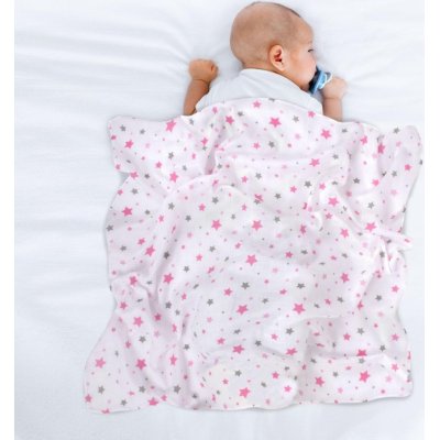 Sevi Bebe Desenli Müslin Battaniye, 100x100, Pembe, Yıldız Yağmuru