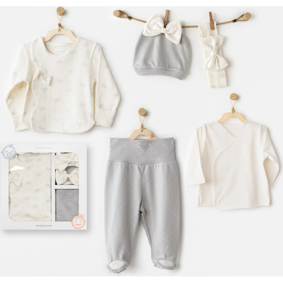 Andywawa AC26250 Baby Bow Bliss 5'li Hastane Çıkışı Ekru