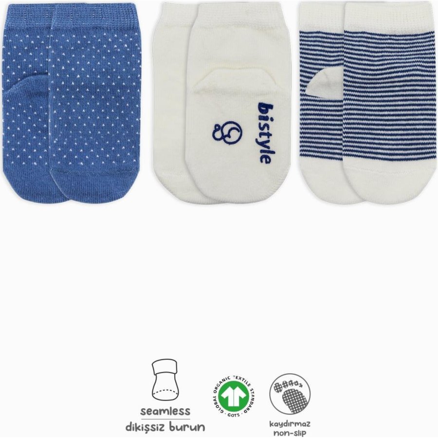 Bistyle 3'Lü Puanlı Kaymaz Penye Soket Çorap 10108 İndigo
