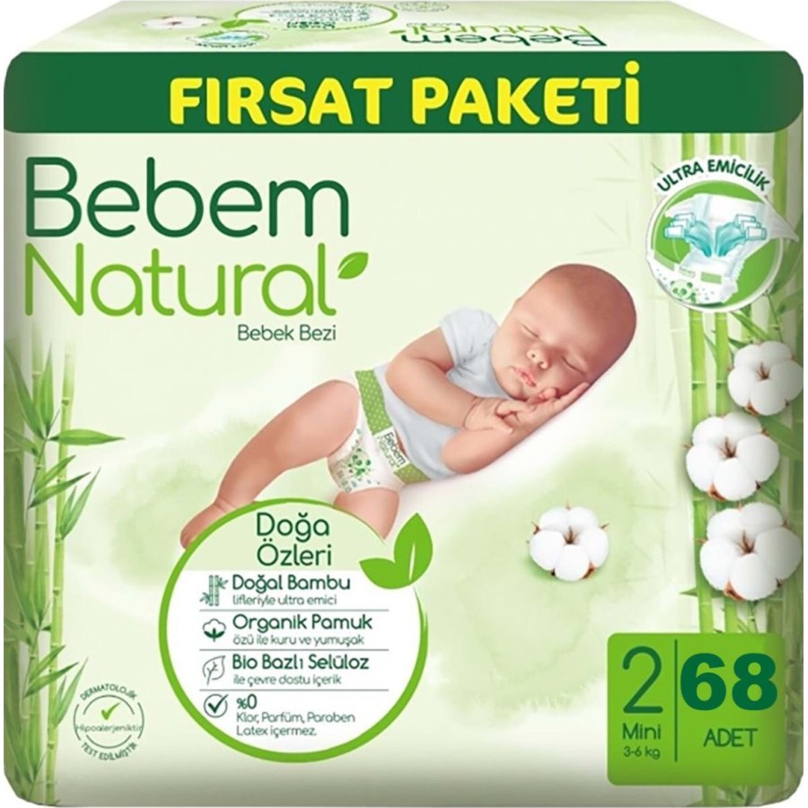 Bebem Natural Bebek Bezi, 2 Beden, 68 Adet
