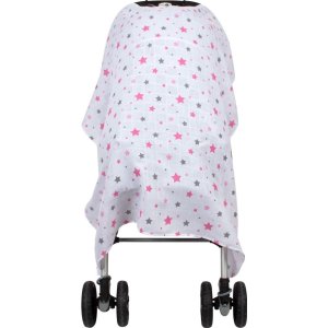 Sevi Bebe Müslin Bebek Arabası Örtüsü, Pembe, Yıldız Yağmuru