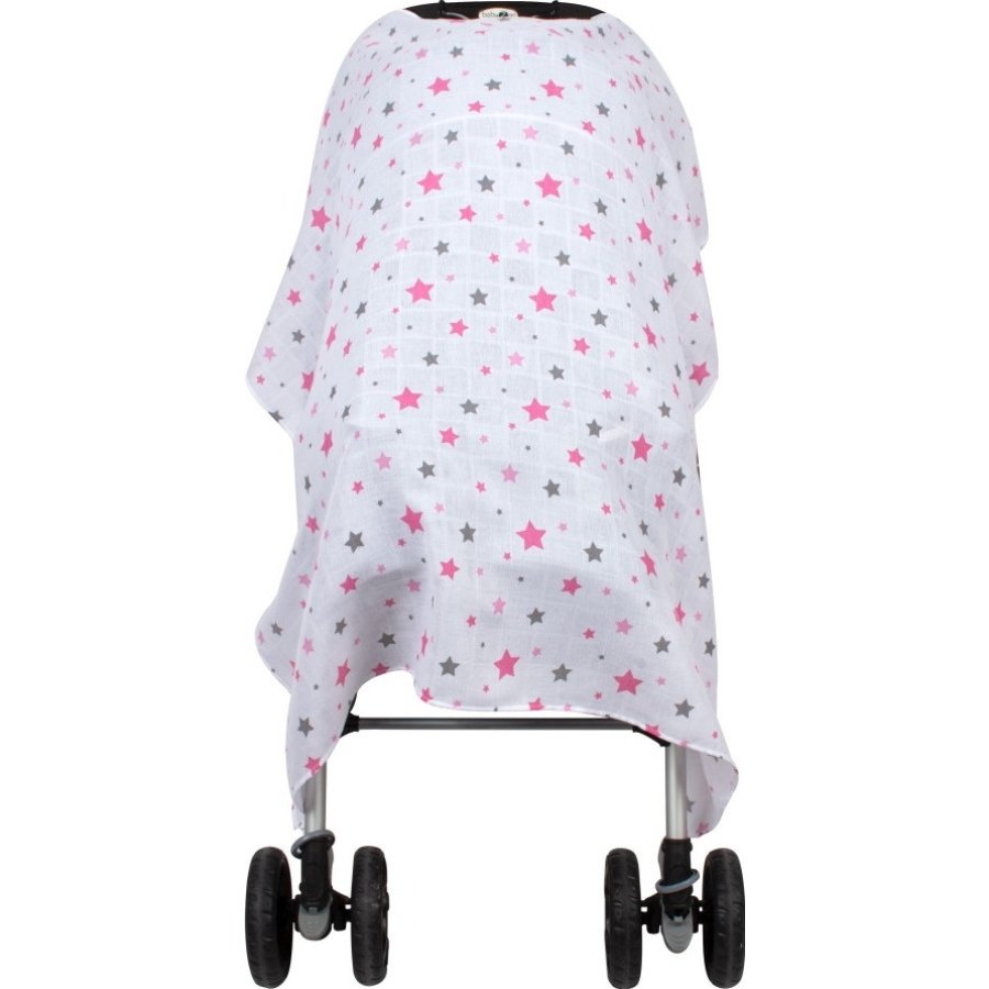Sevi Bebe Müslin Bebek Arabası Örtüsü, Pembe, Yıldız Yağmuru