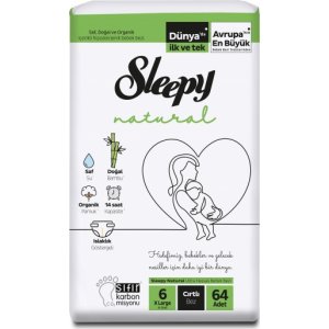 Sleepy Natural Bebek Bezi, 6 Numara, 64 Adet