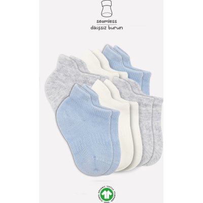 Bistyle Penye Sneakers Soket Çorap, Mavi, Ekru, 6'lı