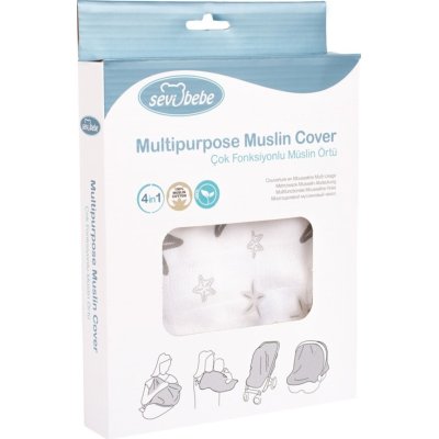 Sevi Bebe Çok Fonksiyonlu Organik Müslin Örtü, Gri, Yıldız