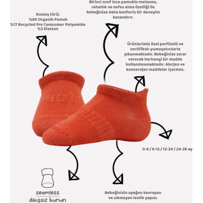 Bistyle Colors Penye Sneakers Soket Çorap, Kiremit, 6'lı