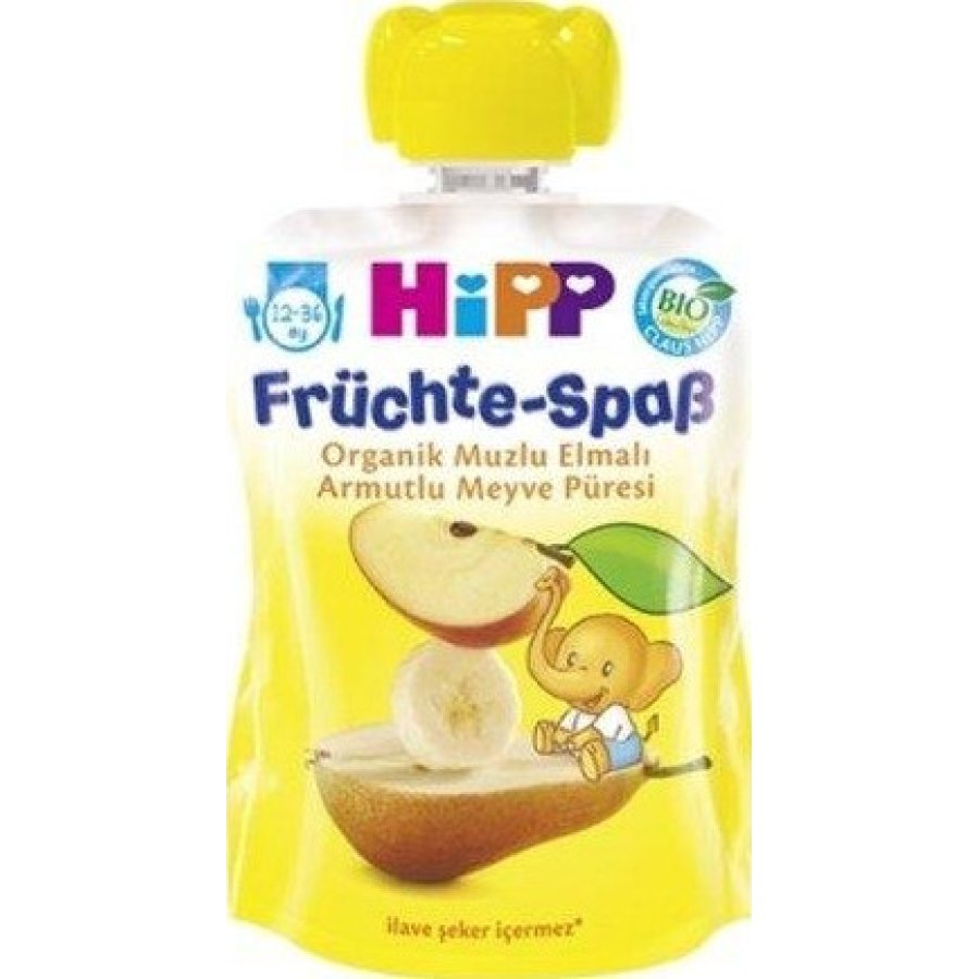 Hipp Organik Muzlu Elmalı Armutlu Meyve Püreli Kavanoz Maması, 90 g