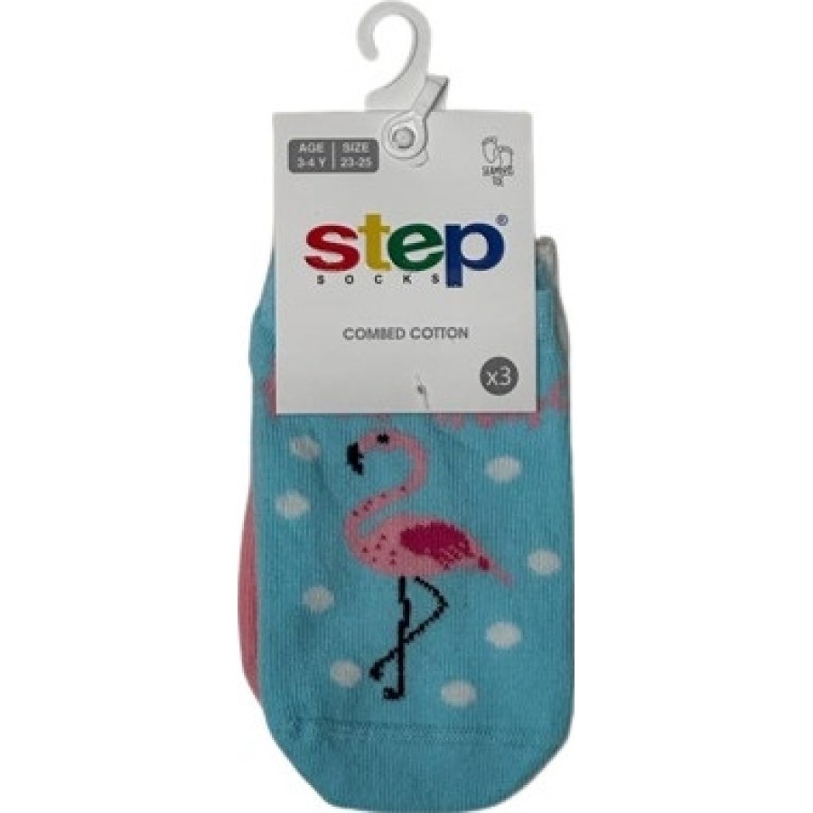 Step Simli Flamingo Patik Çorap, Karışık Renkli, 3'lü