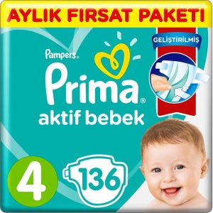 Prima Aktif Bebek Bezi, 4 Beden, 136 Adet