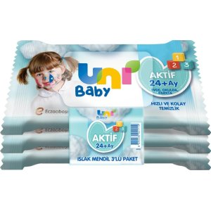 Uni Baby Aktif Islak Cep Mendili, 15 Yaprak, 3'lü