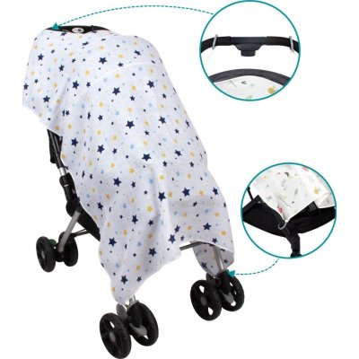 Sevi Bebe Müslin Bebek Arabası Örtüsü, Mavi, Yıldız Yağmuru