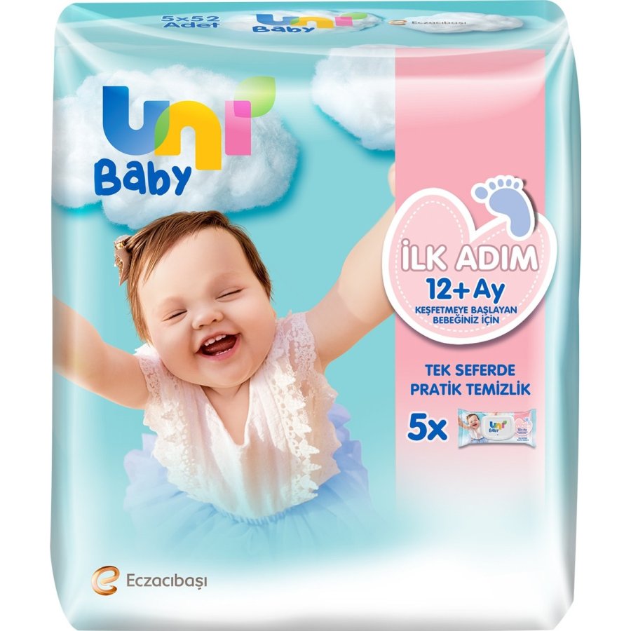 Uni Baby İlk Adım Islak Havlu Mendil, 52 Yaprak, 5'li