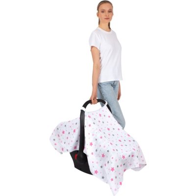 Sevi Bebe Müslin Puset ve Ana Kucağı Örtüsü, Pembe, Yıldız Yağmuru