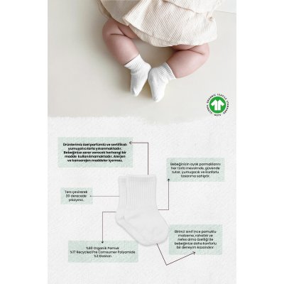 Bistyle Penye Bebek Çorabı, Beyaz, Ekru, 6'lı