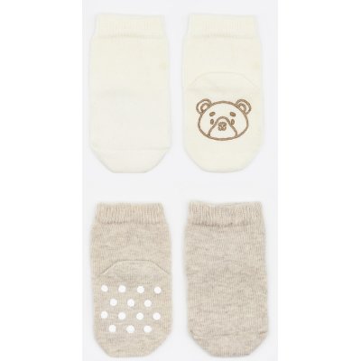 Bistyle Organik Penye Figürlü Kaymaz Soket Çorap, Bej, Ekru, 2'li