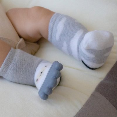 Babyjem Diş Kaşıyıcılı Havlu Bebek Çorabı, 6-12 Ay, Gri