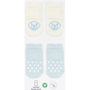 Bistyle Organik Penye Figürlü Kaymaz Soket Çorap, Mavi, Ekru, 2'li