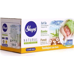 Sleepy Natural Yenidoğan Islak Havlu Mendil, 40 Yaprak, 12'li