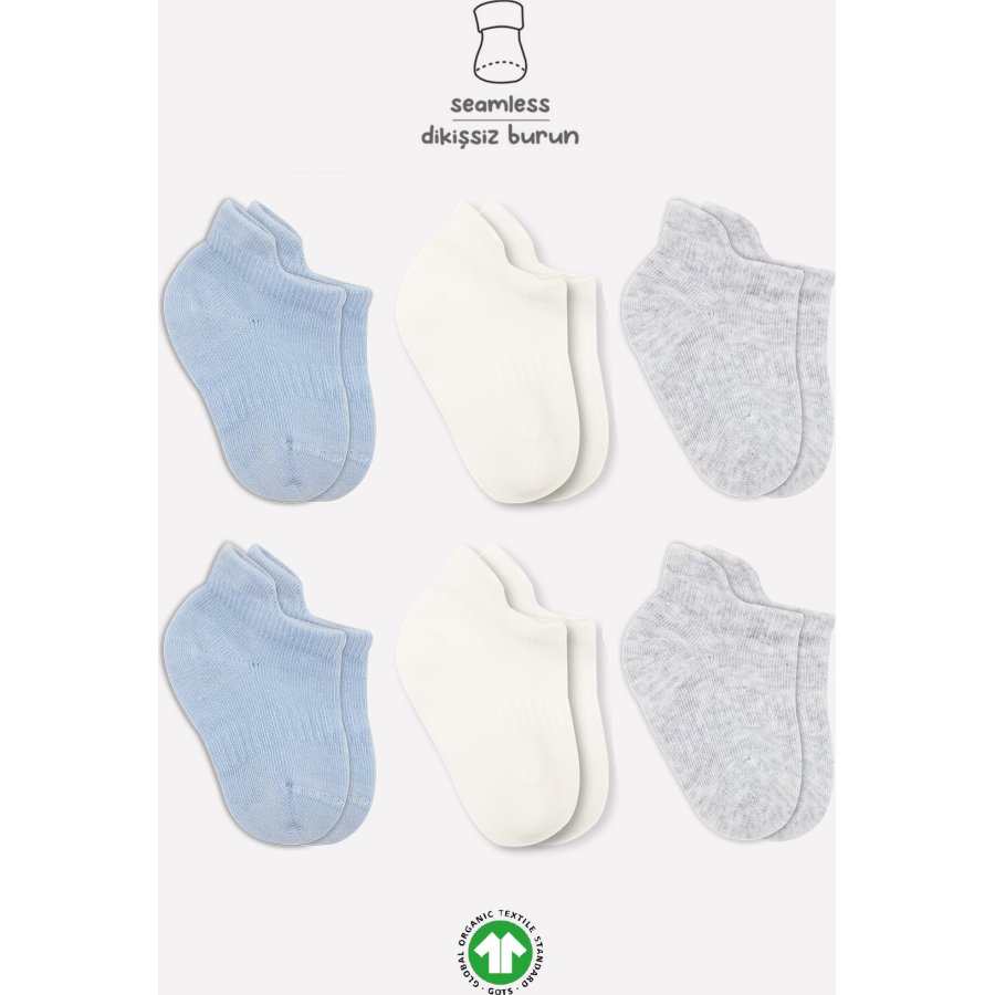 Bistyle 6'Lı Basic Penye Sneakers Çorap 20101 Mavi Ekru Gri