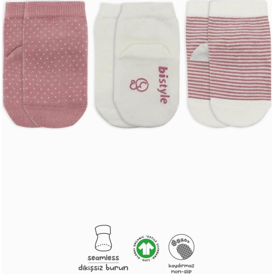 Bistyle 3'Lü Puanlı Kaymaz Penye Soket Çorap 10108 Pudra