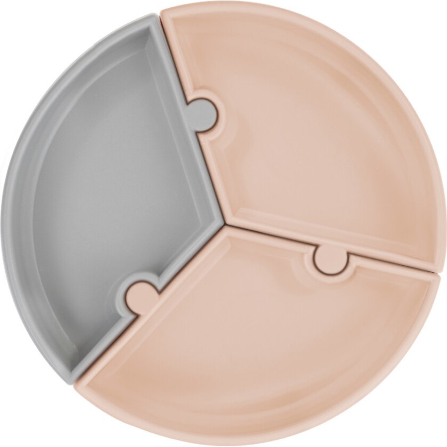 OiOi Puzzle Vakum Tabanlı Silikon Tabak Bubble Beige / Powder Grey