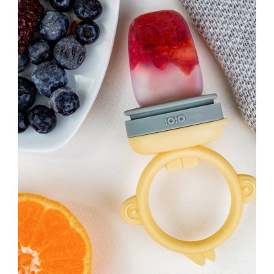 OiOi Diş Kaşıyıcılı Meyve Püre Emziği, Sarı, Gri