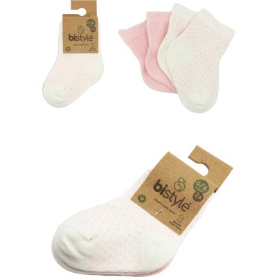 Bistyle Organik Puan Derby Penye Soket Çorap, Pembe, Ekru, 2'li