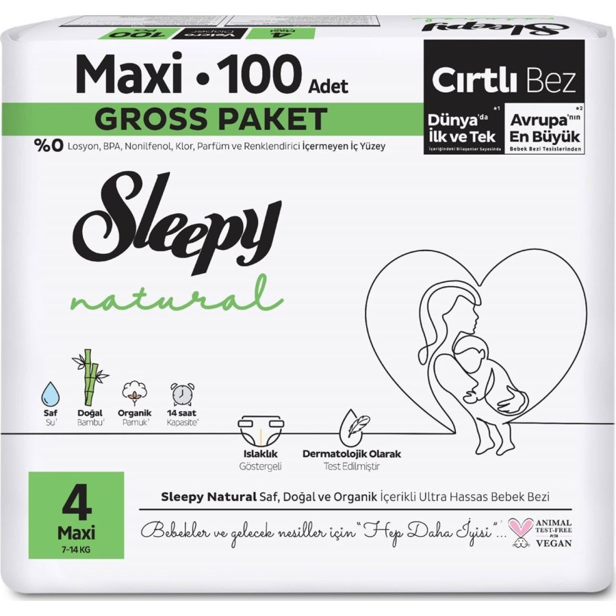 Sleepy Natural Bebek Bezi Gross Paket 4 Beden 7-14 Kg 100 Adet