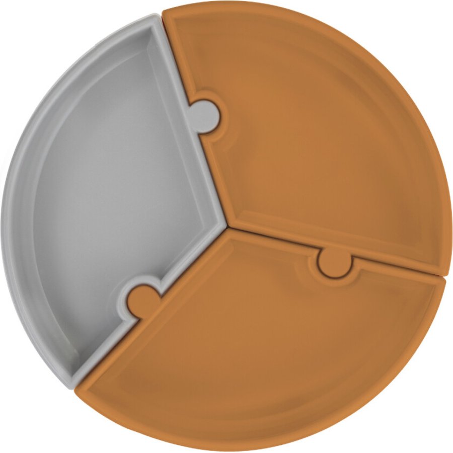 OiOi Puzzle Vakum Tabanlı Silikon Tabak Woody Brown / Powder Grey