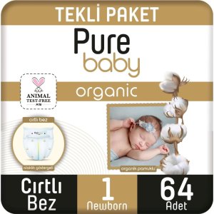 Sleepy Pure Baby Organik Bebek Bezi, 1 Beden, 64 Adet