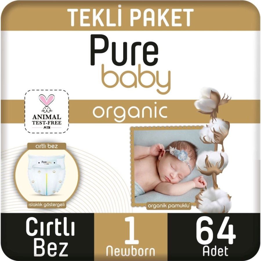 Sleepy Pure Baby Organik Bebek Bezi, 1 Beden, 64 Adet