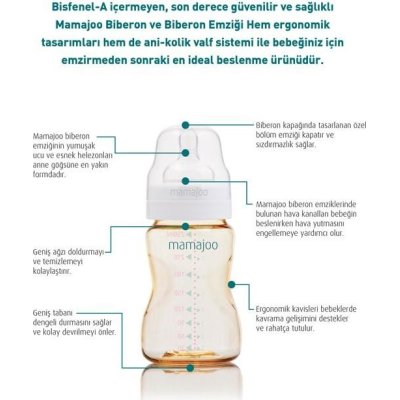 Mamajoo Gold Biberon 250 ml ve Anti Kolik Biberon Emziği No: 2