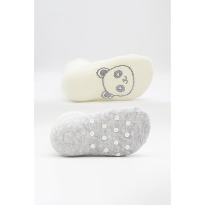 Bistyle Organik Penye Figürlü Kaymaz Soket Çorap, Gri, Ekru, 2'li