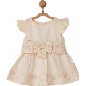Andywawa Pompom Vanilla Cream Bebek Elbise, Ekru