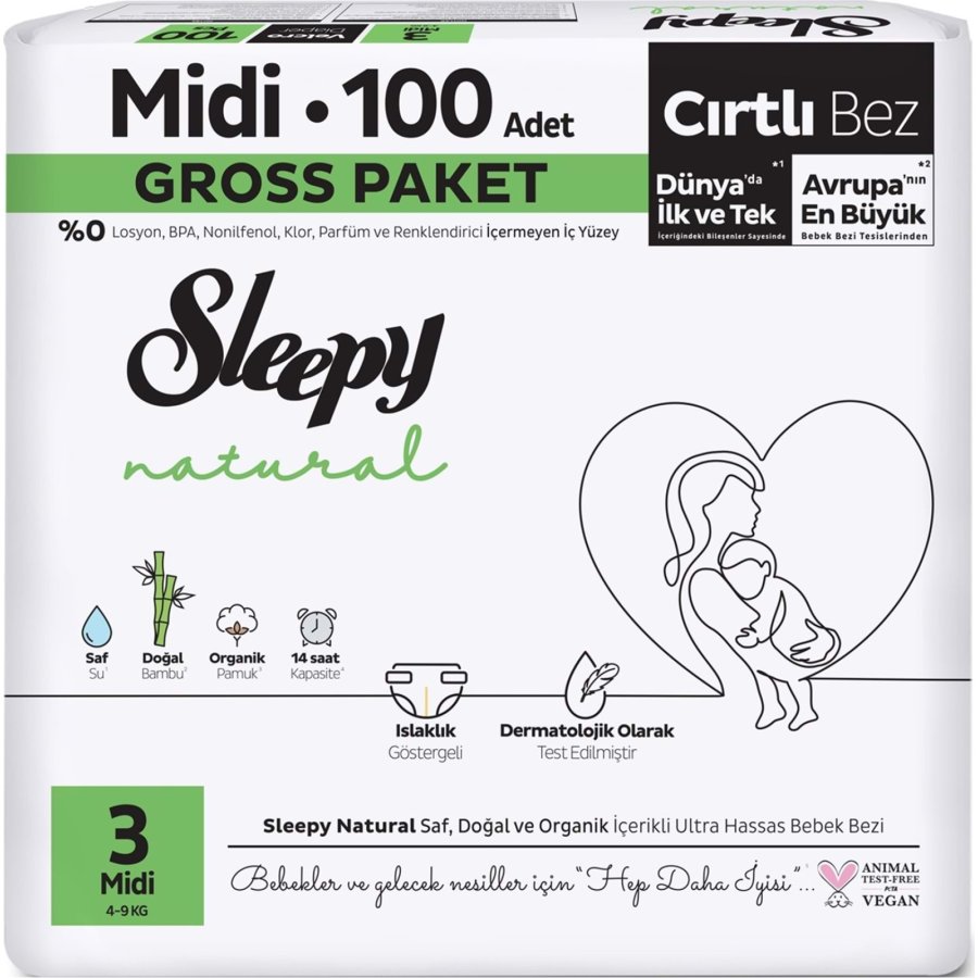 Sleepy Natural Bebek Bezi Gross Paket 3 Beden 4-9 Kg 100 Adet