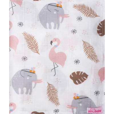 Sevi Bebe Desenli Müslin Bebek Battaniye, 120x100, Flamingo