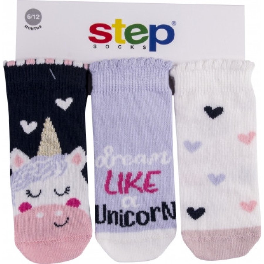 Step Simli Unicorn Soket Çorap, Karışık Renkli, 3'lü