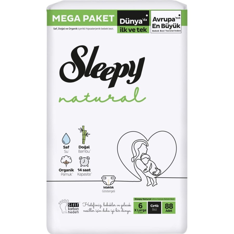Sleepy Natural Bebek Bezi, 6 Beden, 88 Adet
