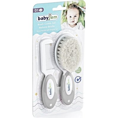 BabyJem Doğal Kıl Fırça Tarak Seti, Gri