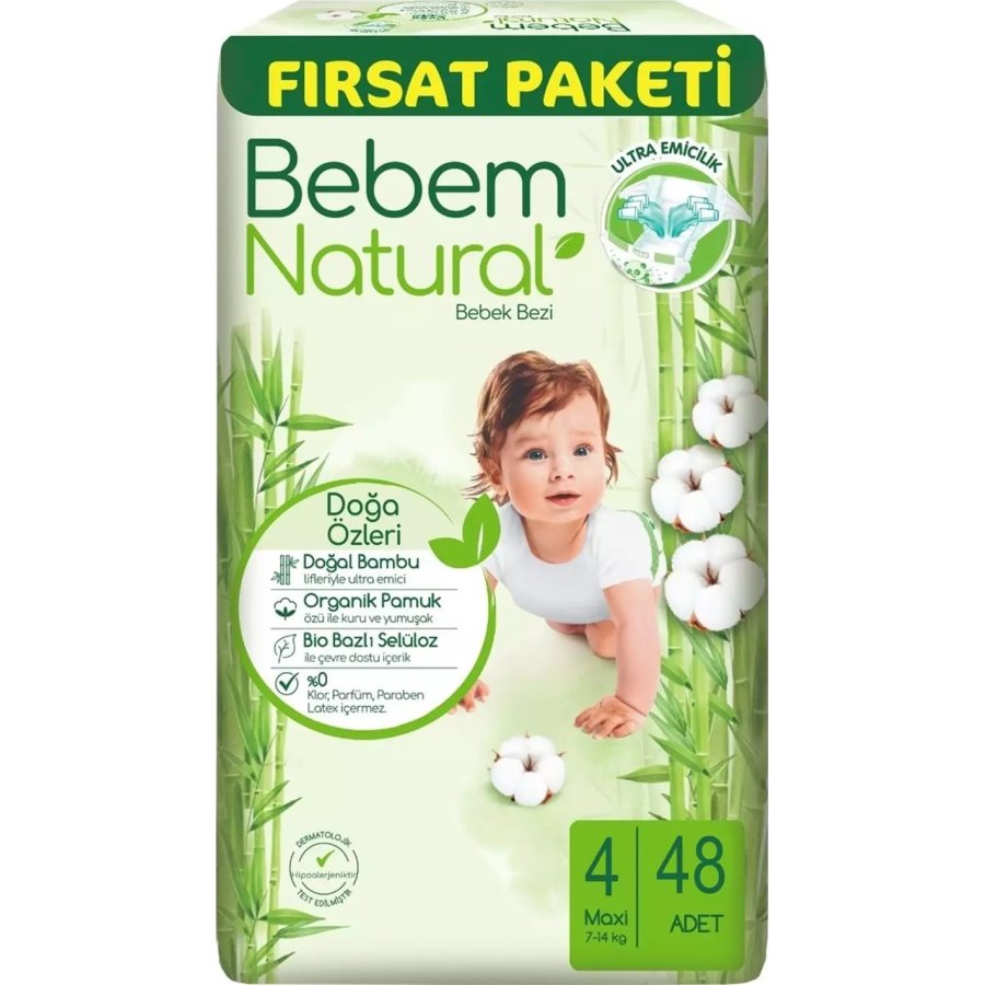 Bebem Natural Bebek Bezi, 4 Beden, 48 Adet