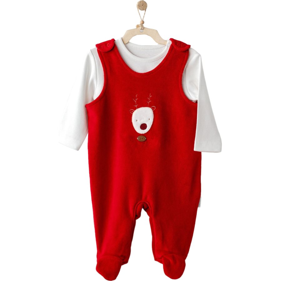 Andywawa AC25339 Happy Newyear Kadife Bebek Tulum Takım Red